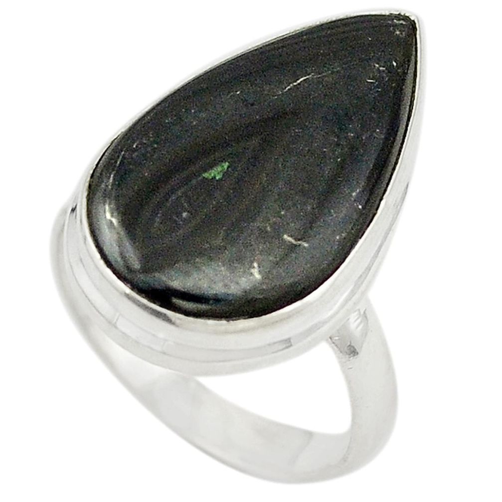 Natural black psilomelane (crown of silver) 925 silver ring size 8.5 d19012