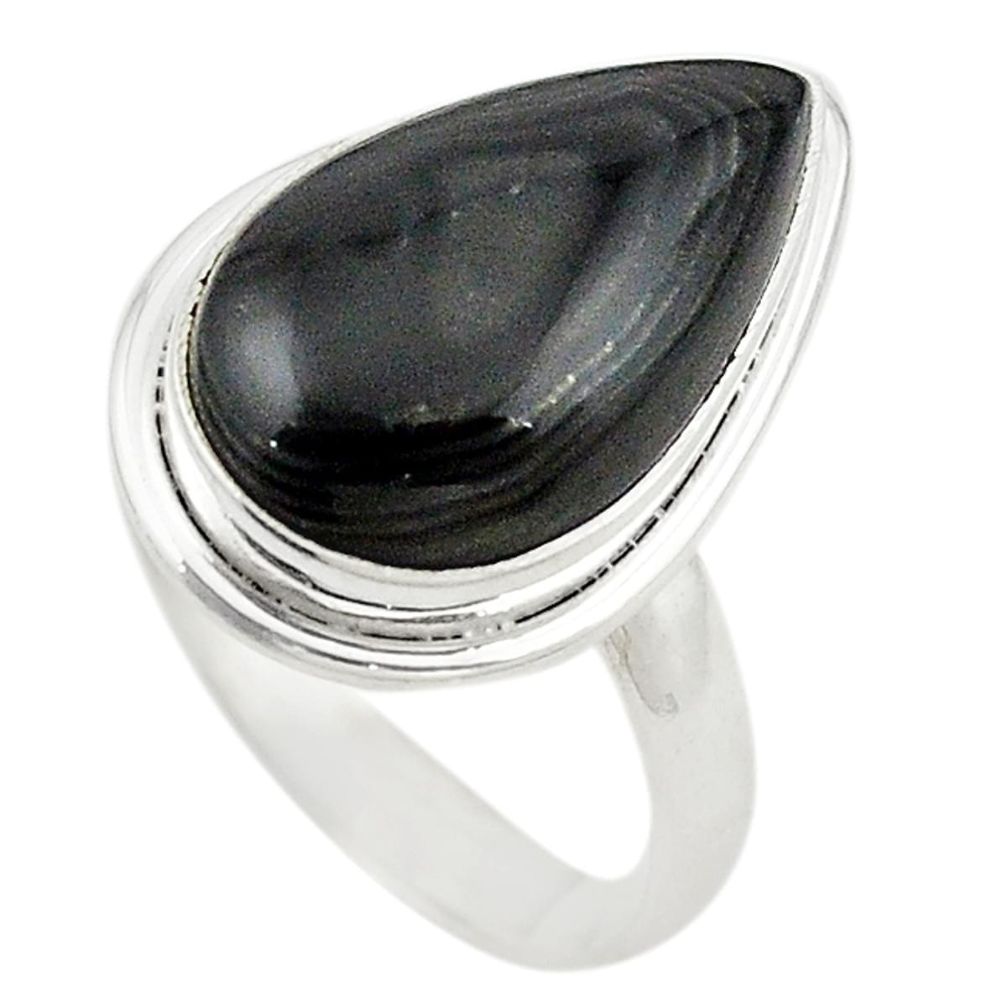 Natural black psilomelane (crown of silver) 925 silver ring size 9 d19016