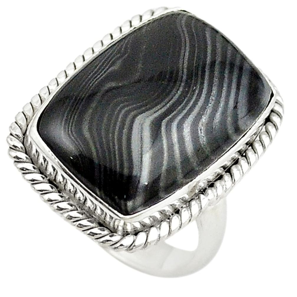 Natural black psilomelane (crown of silver) 925 silver ring size 6 d19017