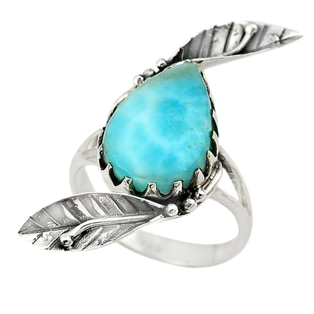 Natural blue larimar pear 925 sterling silver ring jewelry size 7.5 d19041