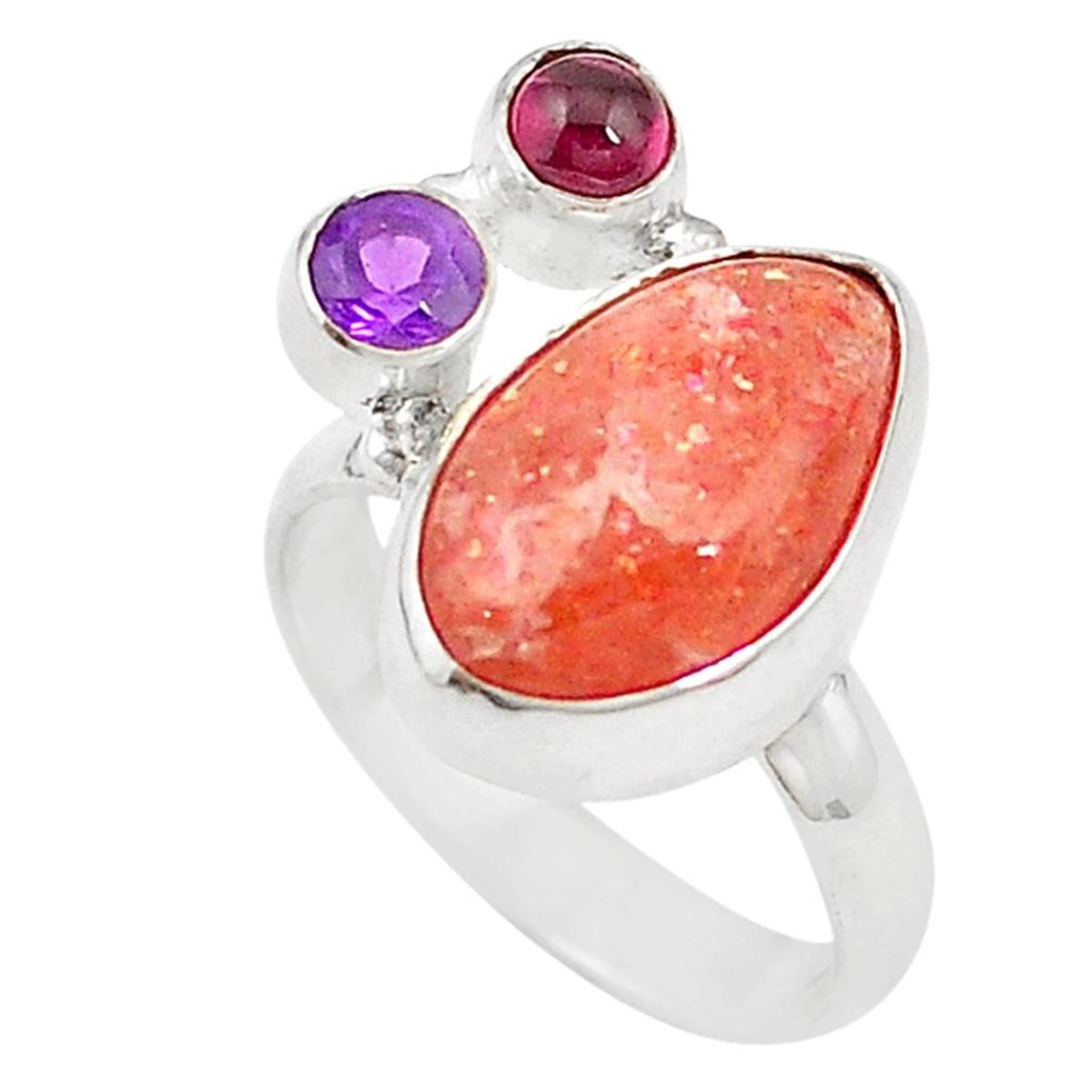 925 silver natural brown goldstone purple amethyst garnet ring size 6.5 d20192