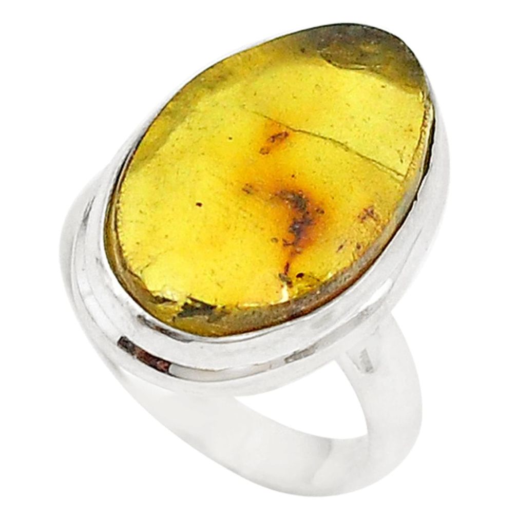 Natural green amber from colombia 925 sterling silver ring size 6 d20226