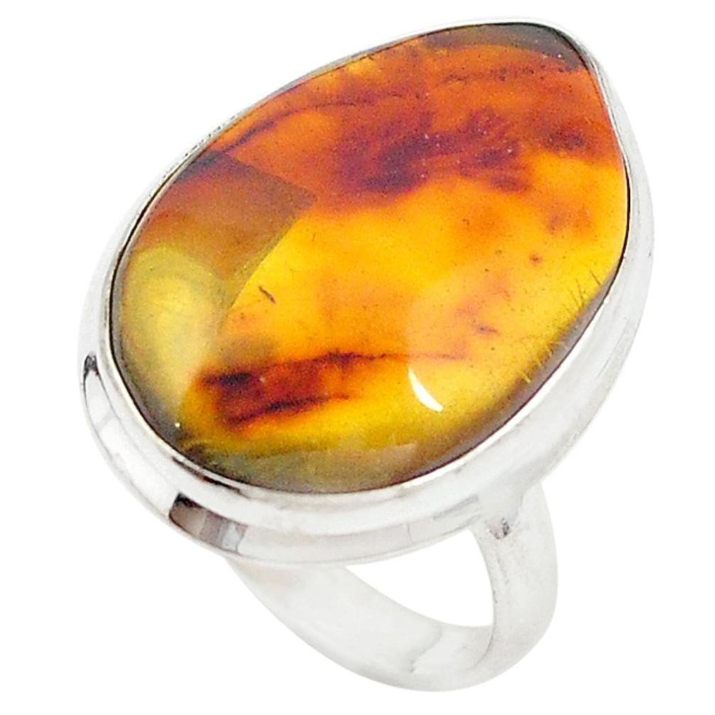925 silver natural green amber from colombia ring jewelry size 8 d20229