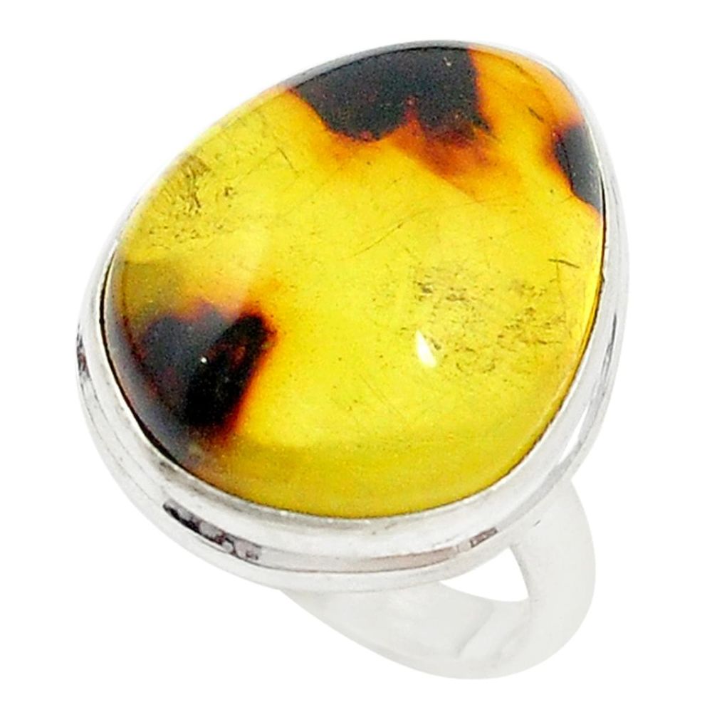 Natural green amber from colombia 925 sterling silver ring size 8 d20230