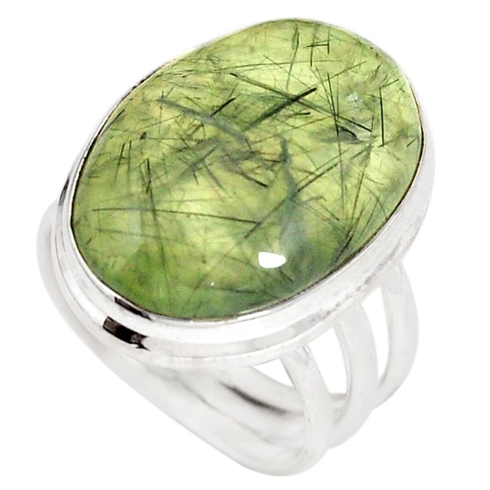 Natural green prehnite 925 sterling silver ring jewelry size 8 d20897