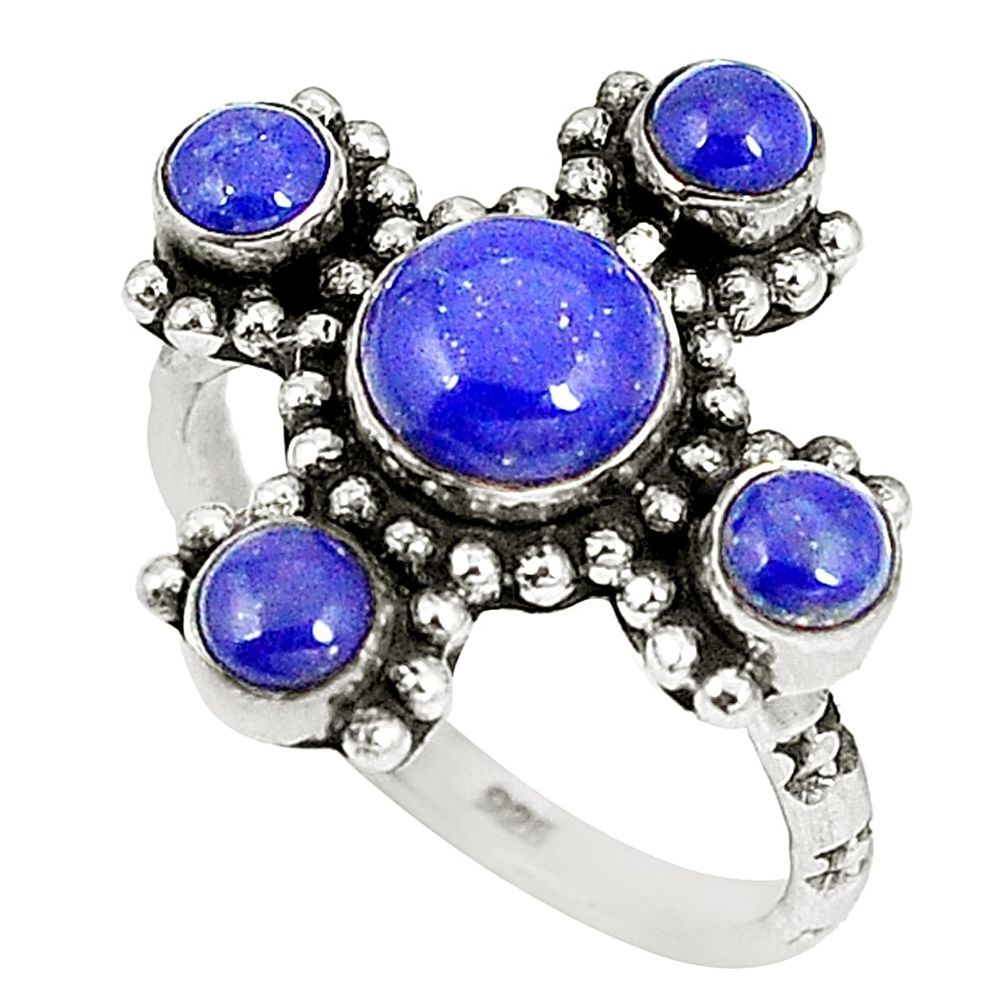 925 sterling silver natural blue lapis lazuli round ring jewelry size 7.5 d22788