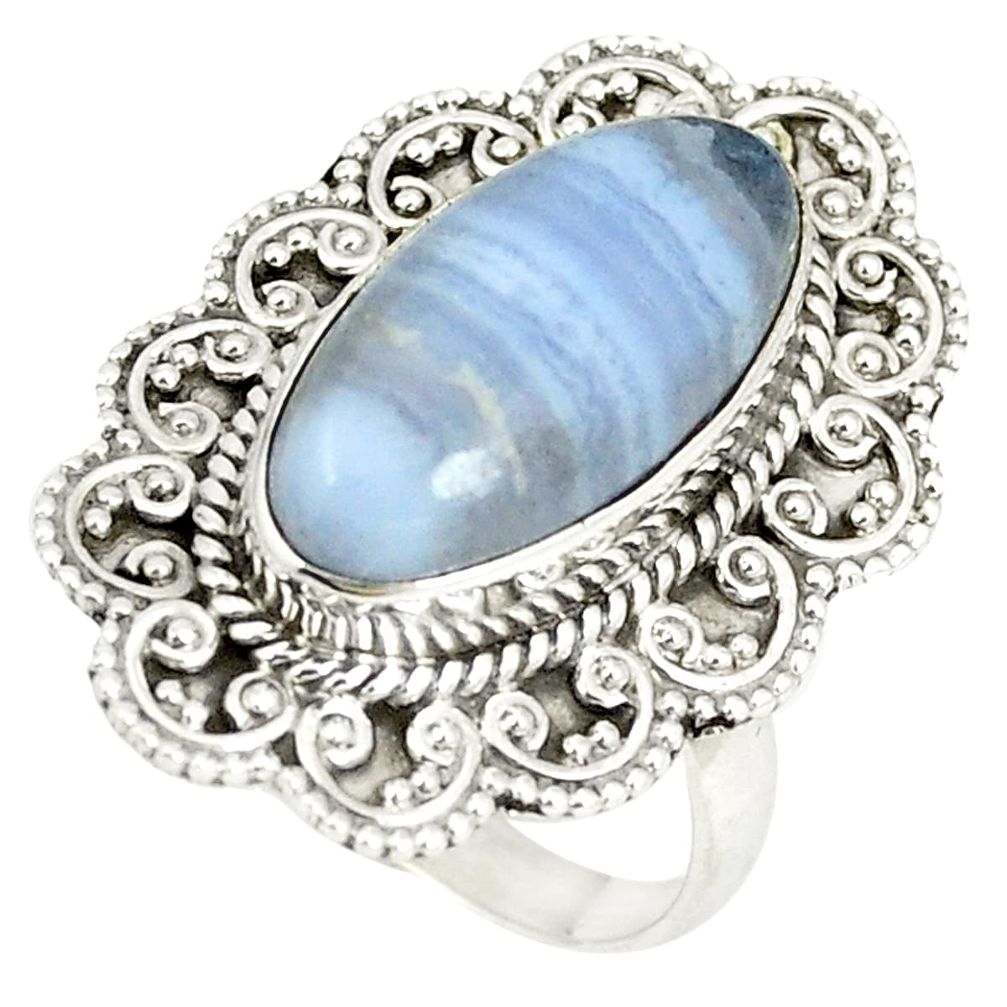 Natural blue lace agate 925 sterling silver ring jewelry size 7.5 d22841