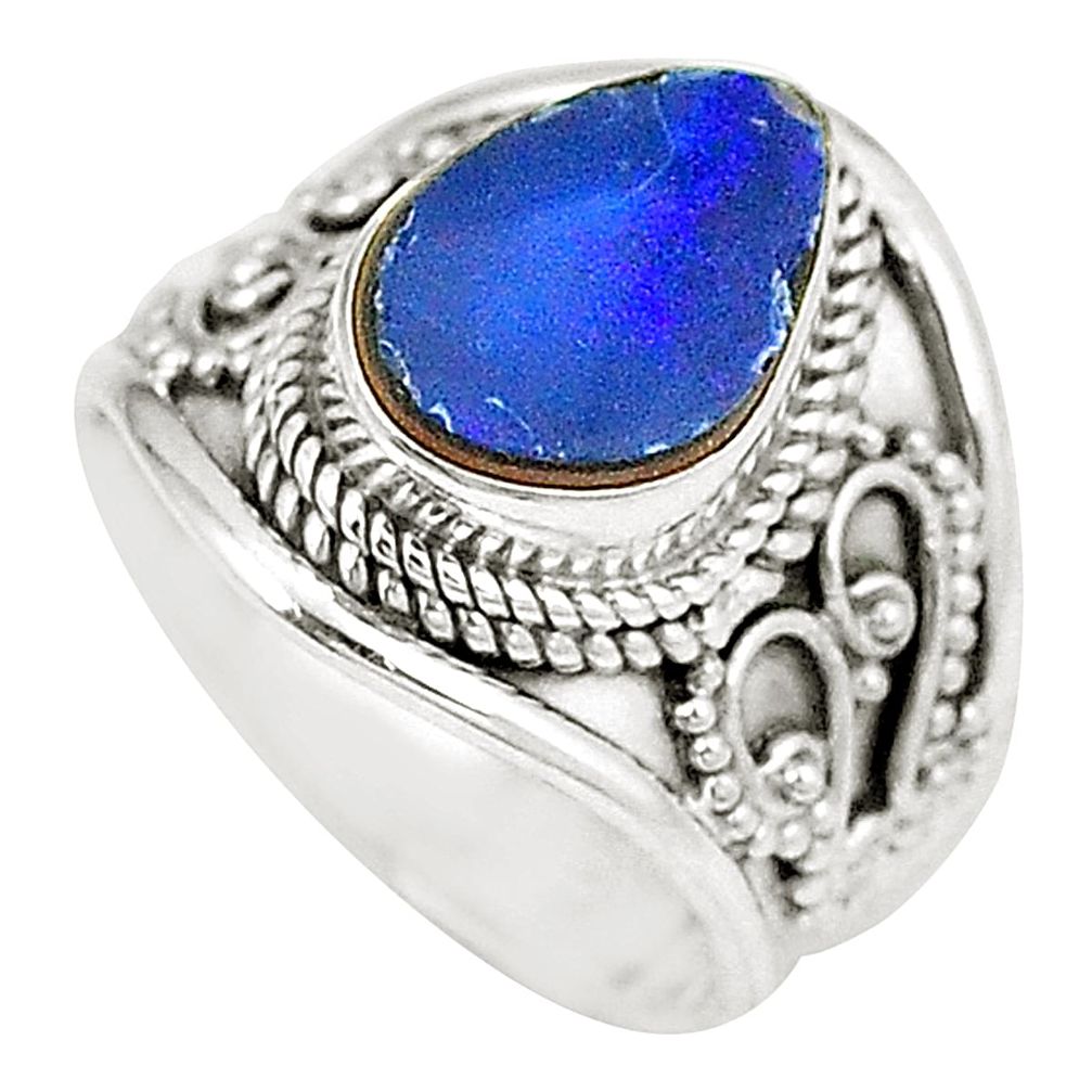 925 silver natural blue doublet opal australian ring jewelry size 7 d23865