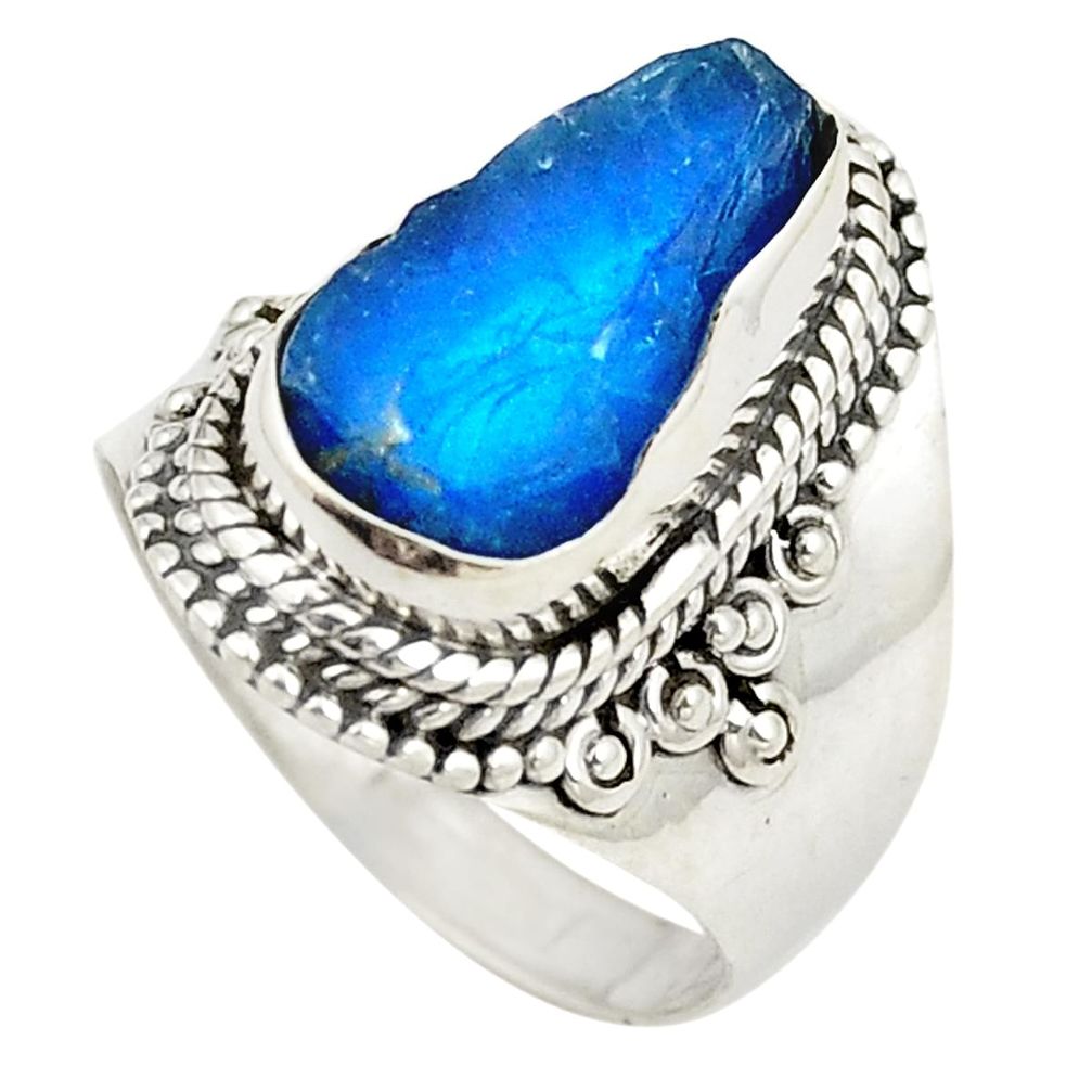 Blue apatite rough 925 sterling silver ring jewelry size 6.5 d24783