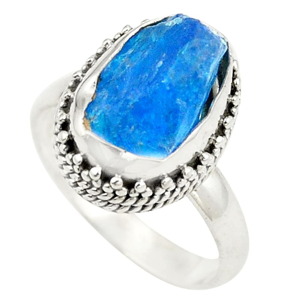 Blue apatite rough 925 sterling silver ring jewelry size 7 d24792