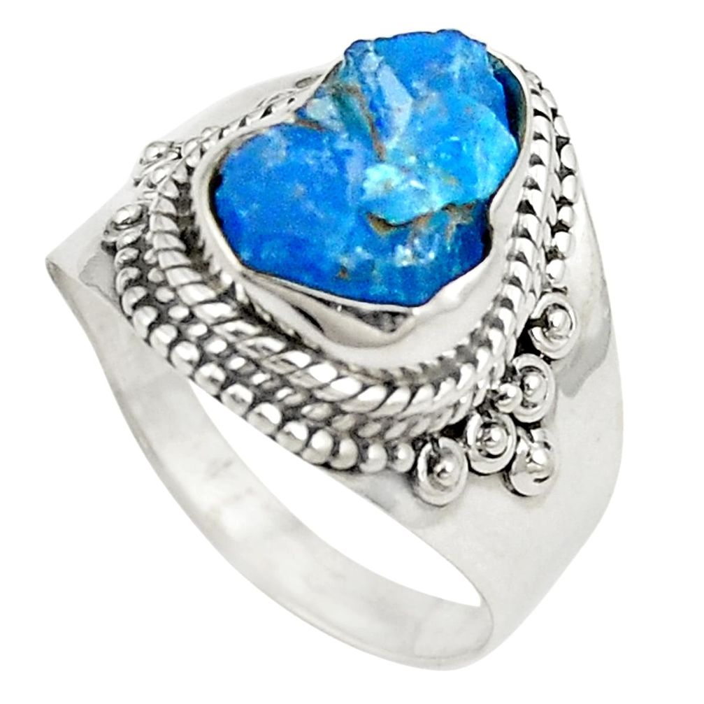 Blue apatite rough 925 sterling silver ring jewelry size 7.5 d24796