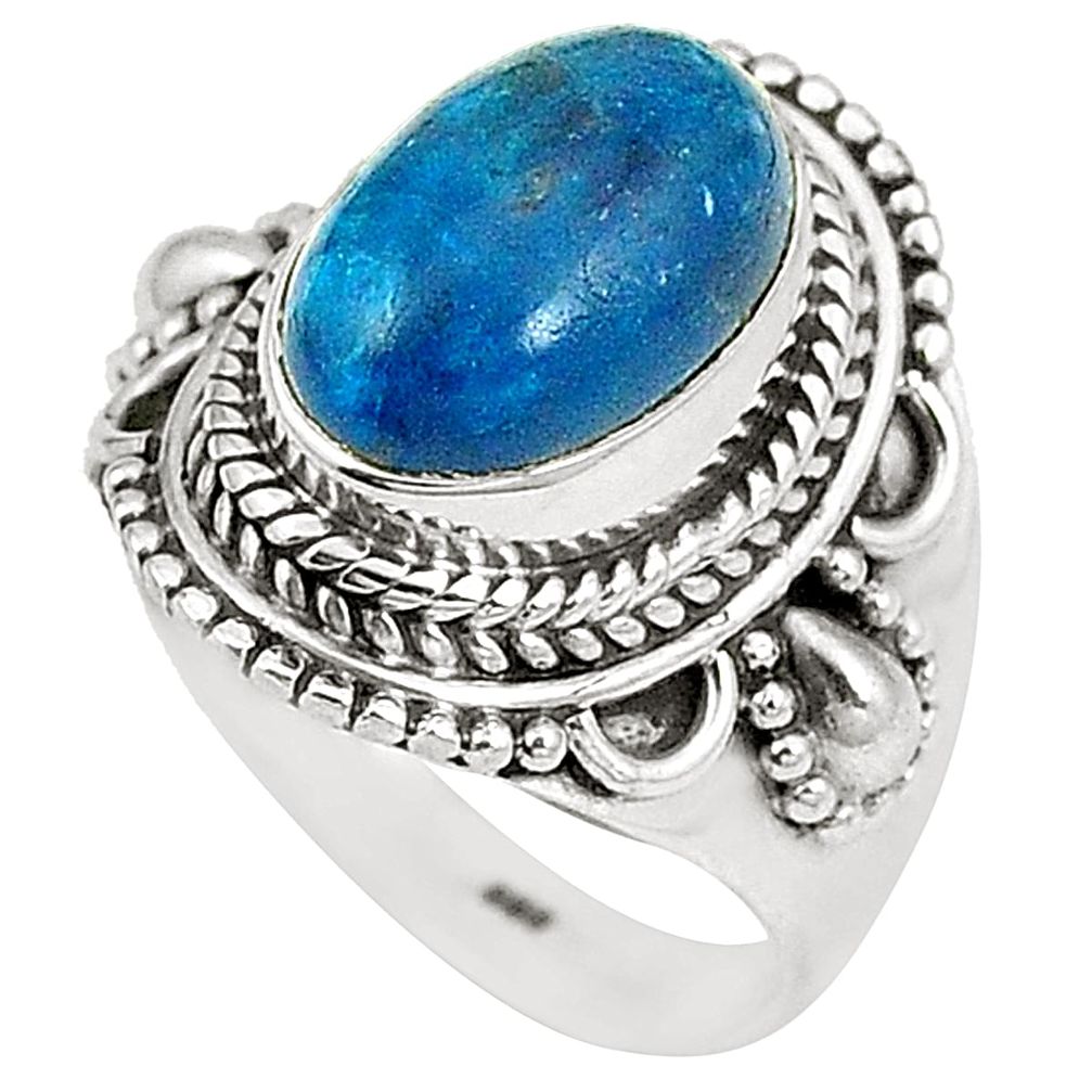 Natural blue apatite (madagascar) 925 sterling silver ring size 7 d25003