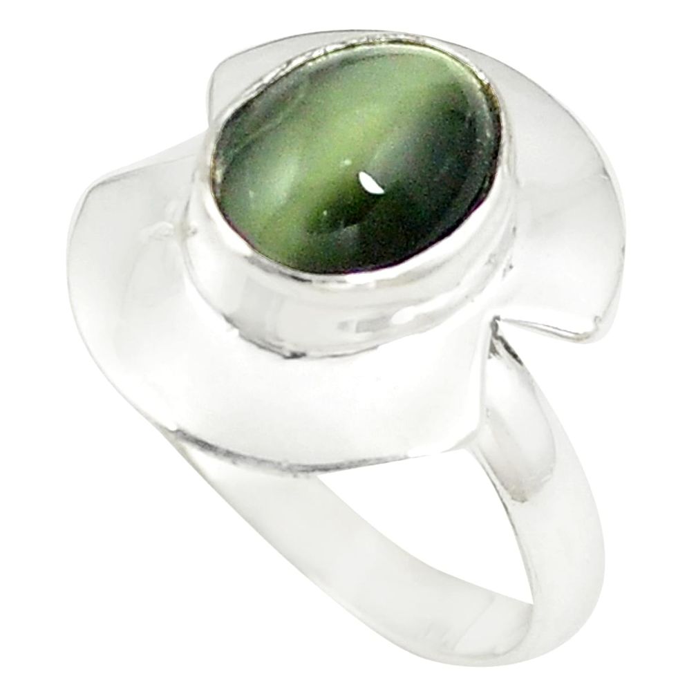 925 sterling silver green cats eye oval shape ring jewelry size 8 d25040