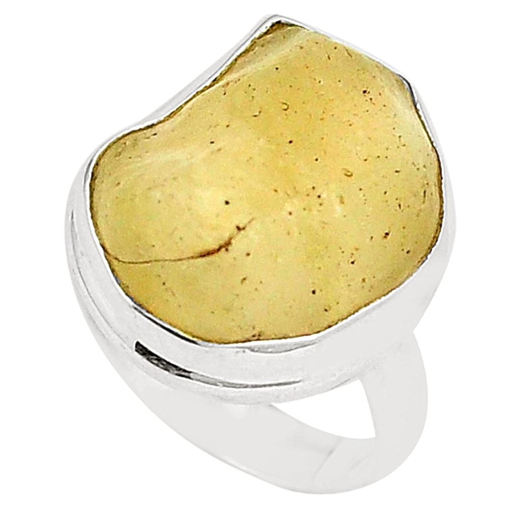 Natural libyan desert glass (gold tektite) 925 silver ring size 7 d25786