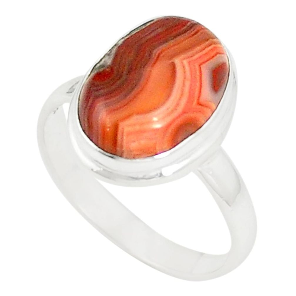 Natural multi color mexican laguna lace agate 925 silver ring size 7.5 d25815