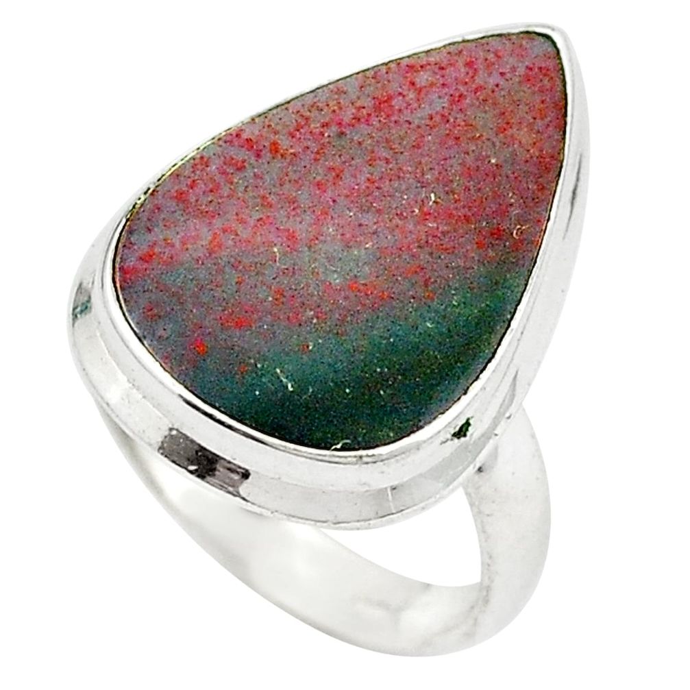 Natural green bloodstone african (heliotrope) 925 silver ring size 7.5 d26015