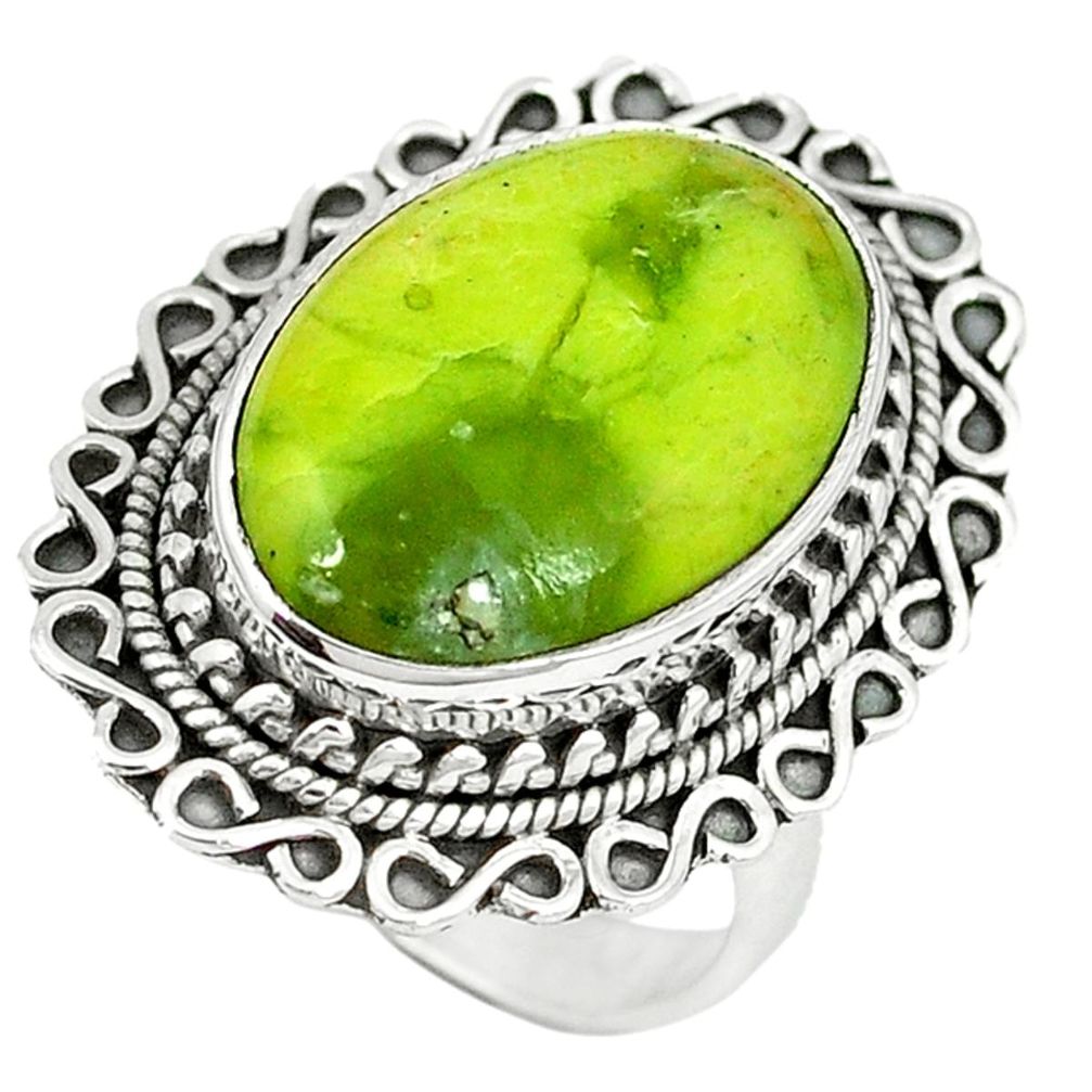 Natural yellow lizardite (meditation stone) 925 silver ring size 7.5 d4430