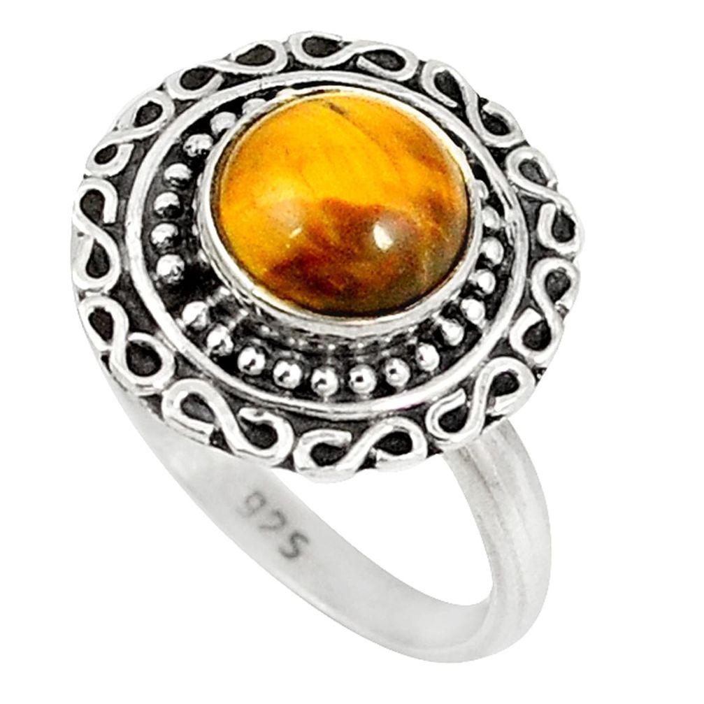 Natural brown tiger's eye round 925 sterling silver ring jewelry size 7.5 d5934