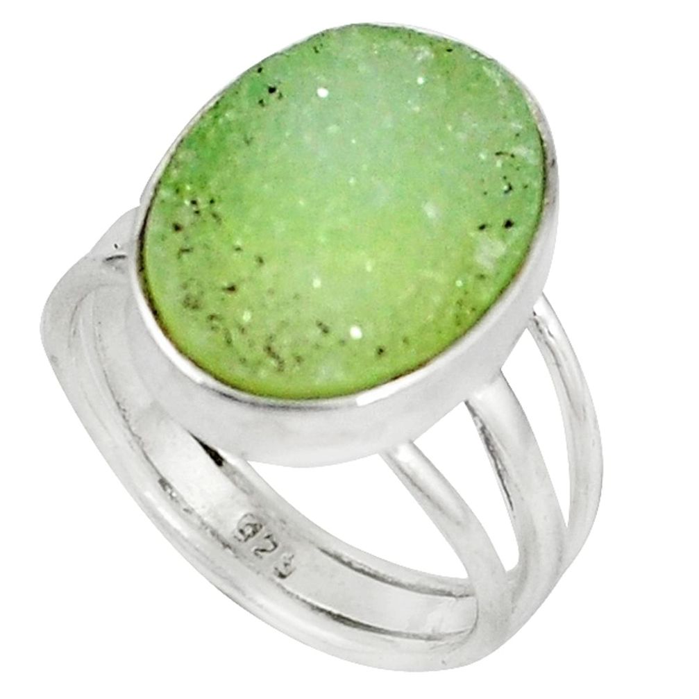 Green druzy oval shape 925 sterling silver ring jewelry size 8 d5938