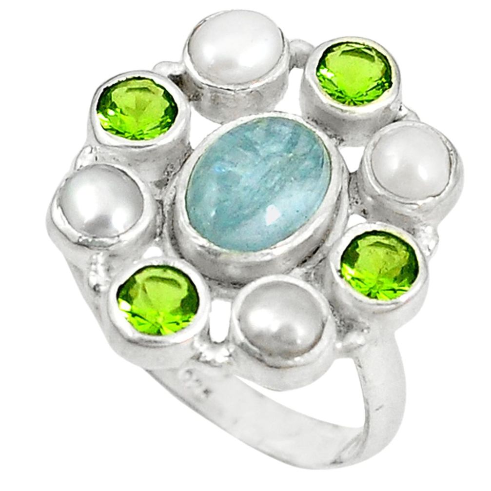 amarine pearl peridot 925 sterling silver ring size 8 d6039