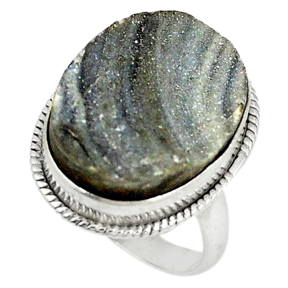 Natural grey desert drusy (brazilian) 925 silver ring jewelry size 7.5 d6061