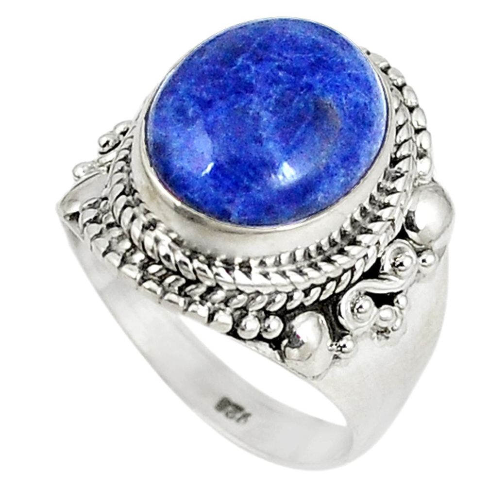 925 sterling silver natural blue sodalite oval ring jewelry size 7 d6064