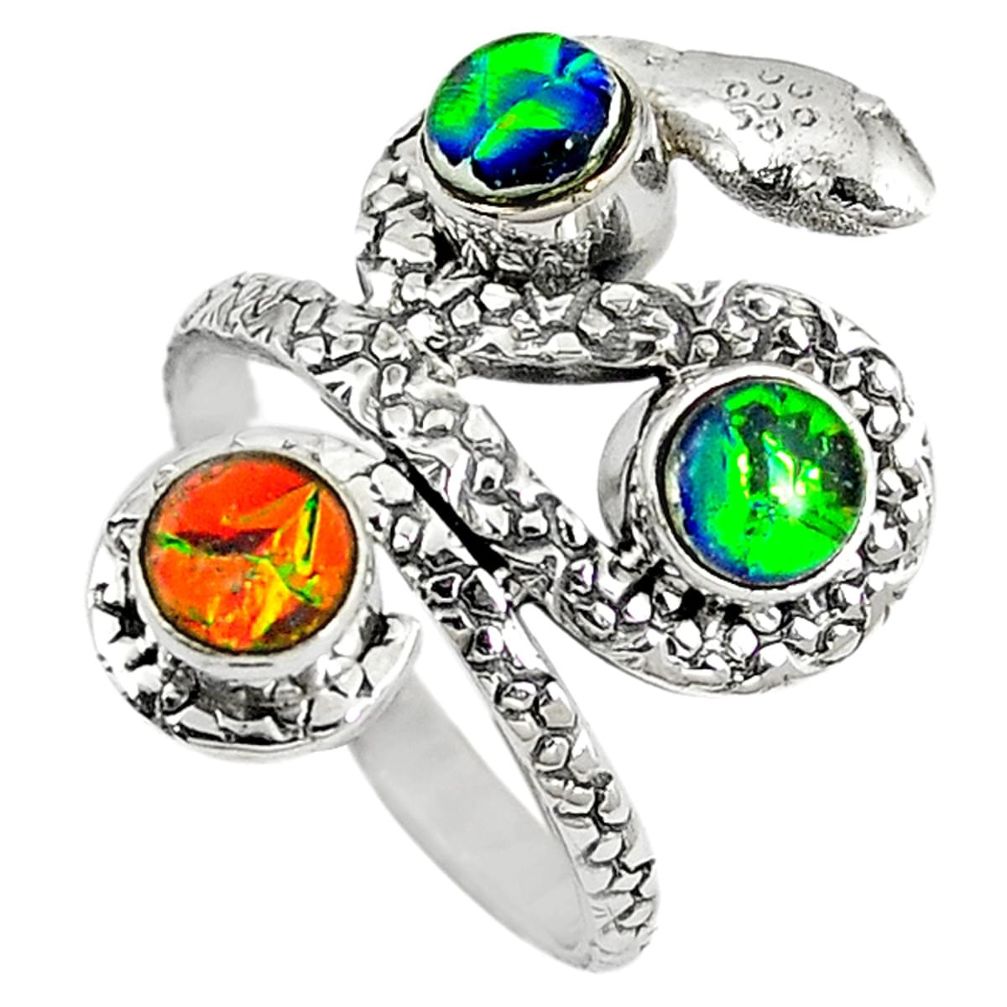 Multi color dichroic glass 925 sterling silver snake ring jewelry size 7.5 d7918