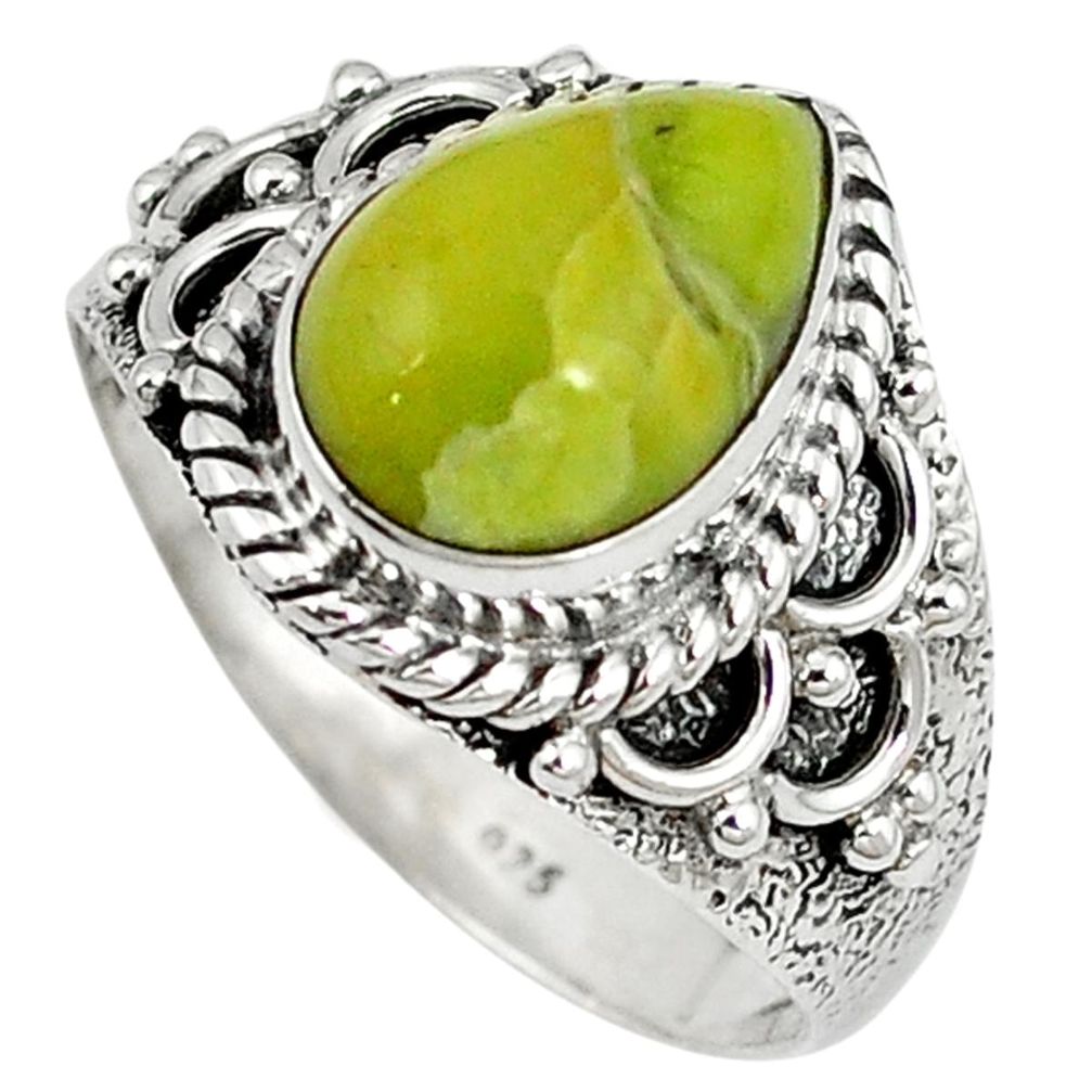 Natural yellow lizardite (meditation stone) 925 silver ring size 9 d7967