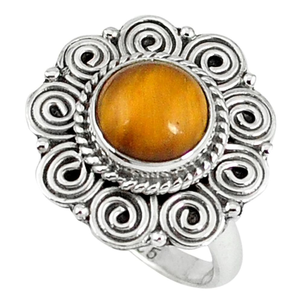 Natural brown tiger's eye 925 sterling silver ring jewelry size 7 d8066