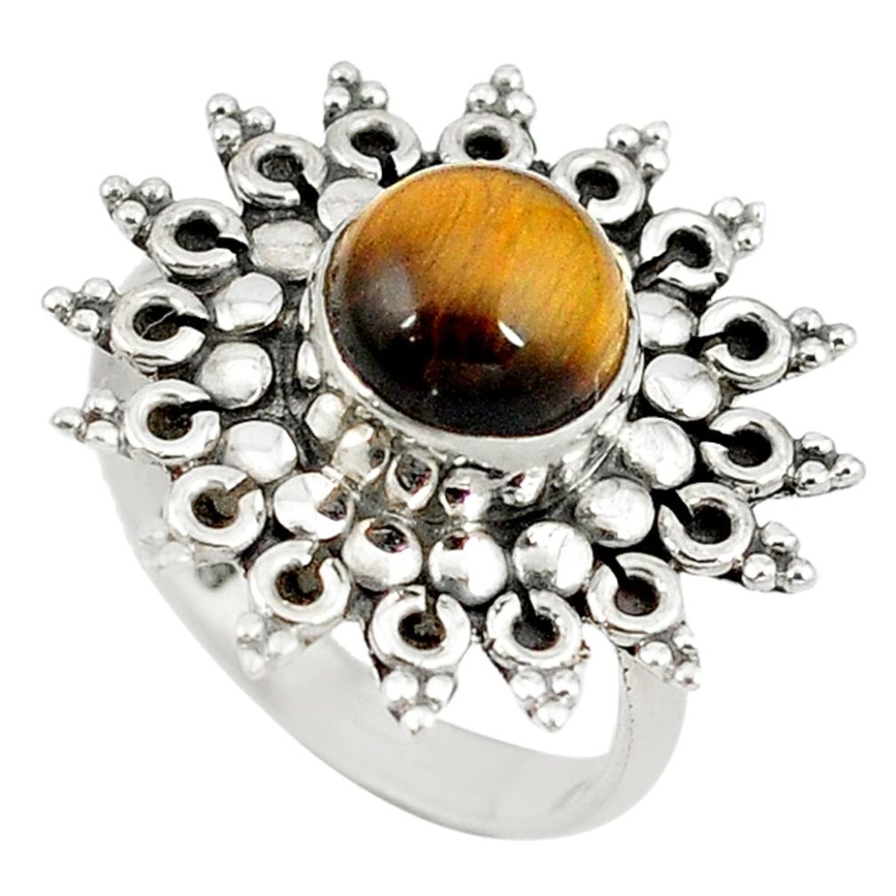 Natural brown tiger's eye 925 sterling silver ring jewelry size 7.5 d8792
