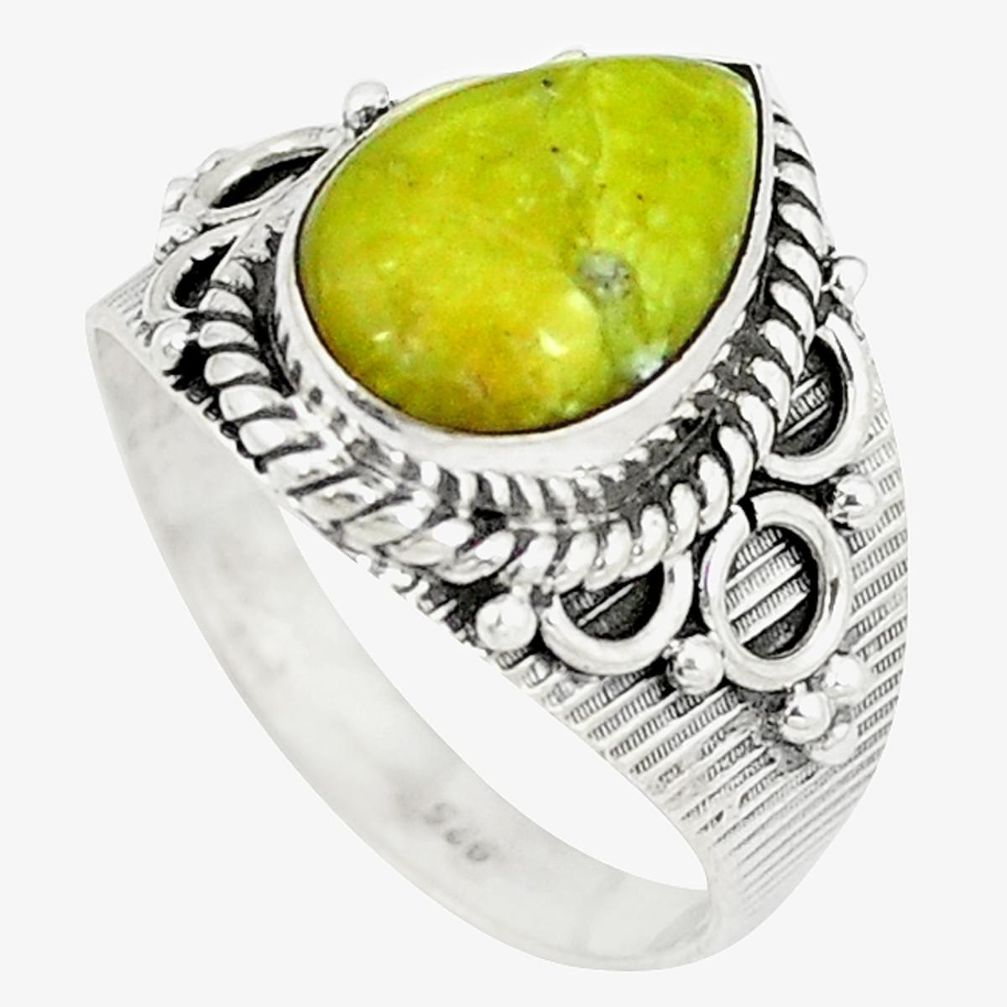 Natural yellow lizardite (meditation stone) 925 silver ring size 8 d8864