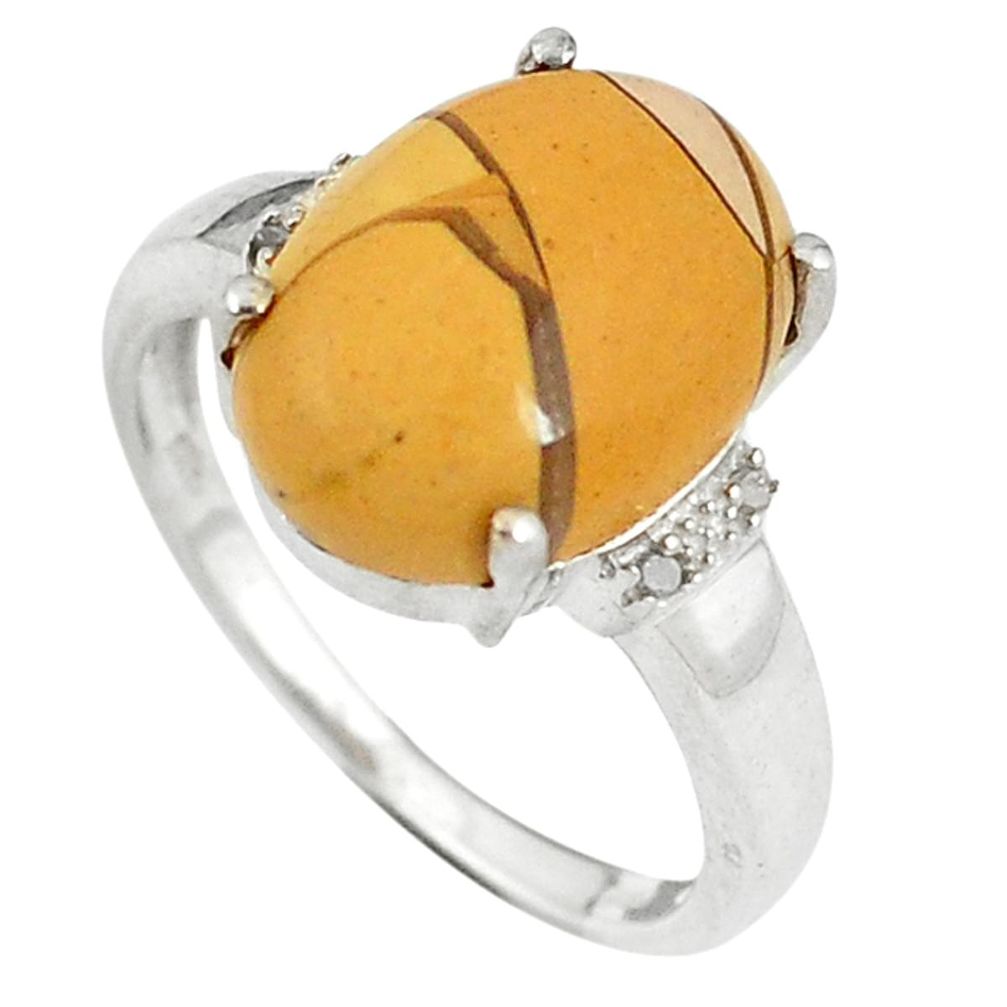 925 silver natural diamond yellow brecciated mookaite oval ring size 7 d8980