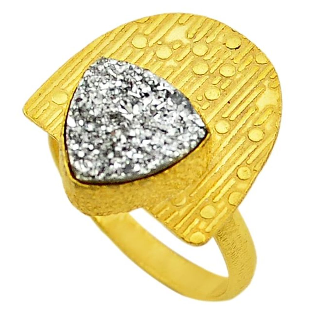 Silver druzy 14k gold over brass ring jewelry size 8 f1571