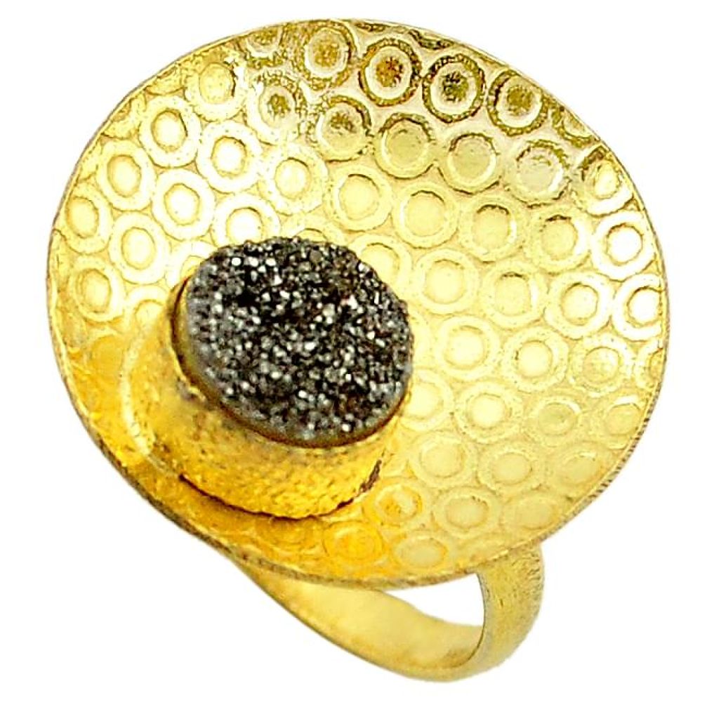 Silver druzy 14k gold over brass ring jewelry size 8 f1839