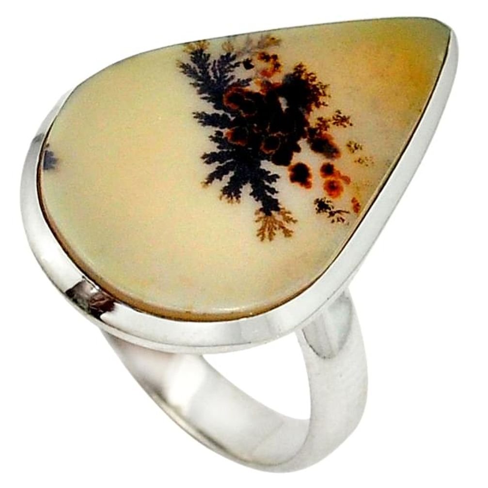 Natural scenic russian dendritic agate 925 sterling silver ring size 7.5 j23699