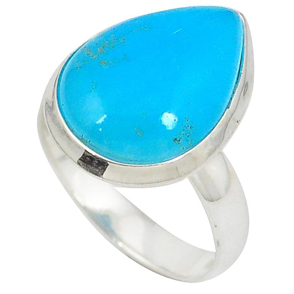 Natural blue smithsonite pear cab 925 sterling silver ring jewelry size 6 j23937