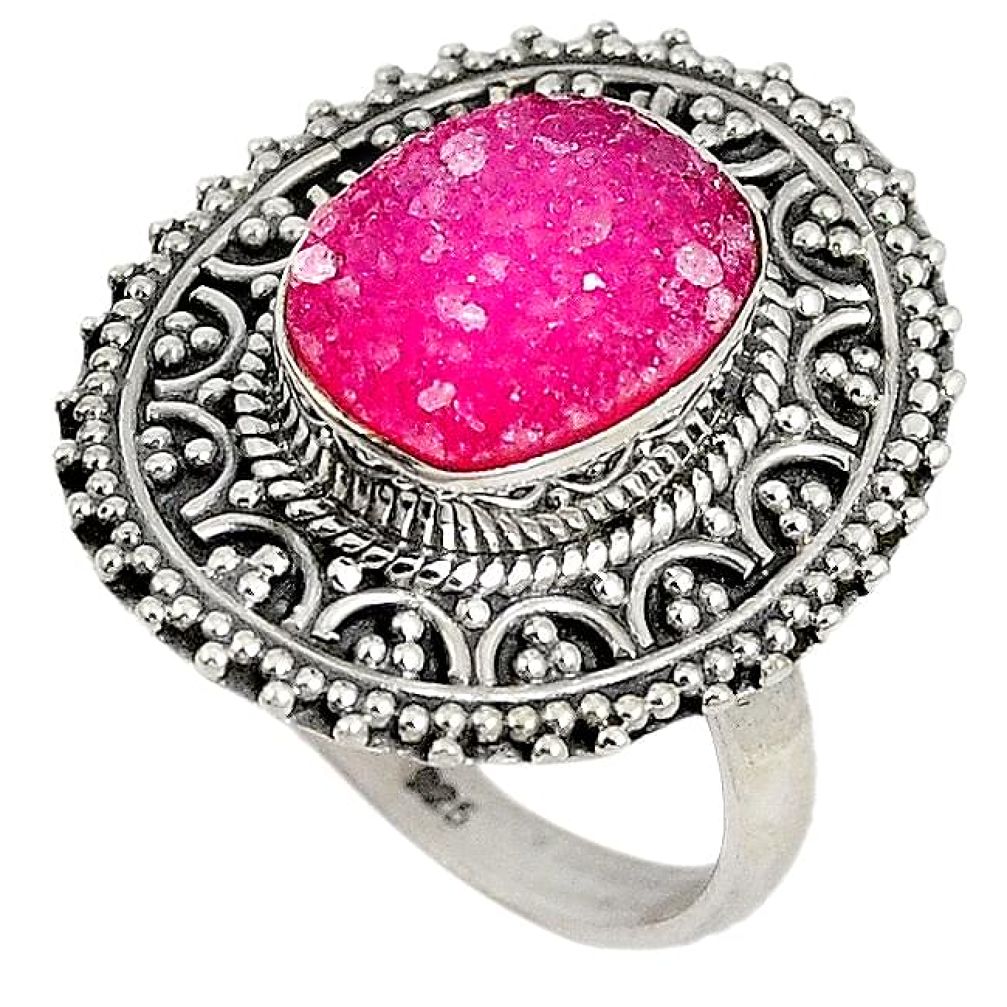 4.37cts pink druzy oval shape 925 sterling silver ring jewelry size 7 j27527