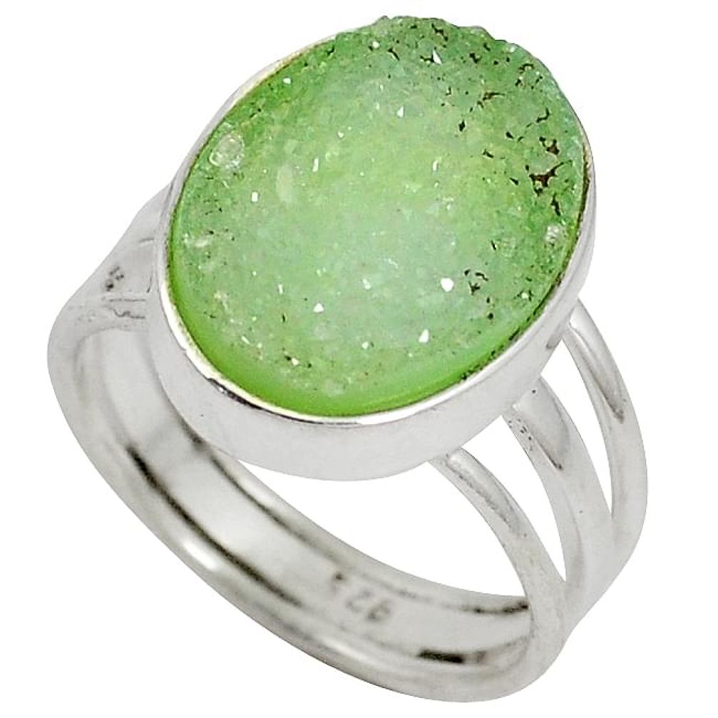 10.37cts green druzy oval shape 925 sterling silver ring jewelry size 7.5 j27575