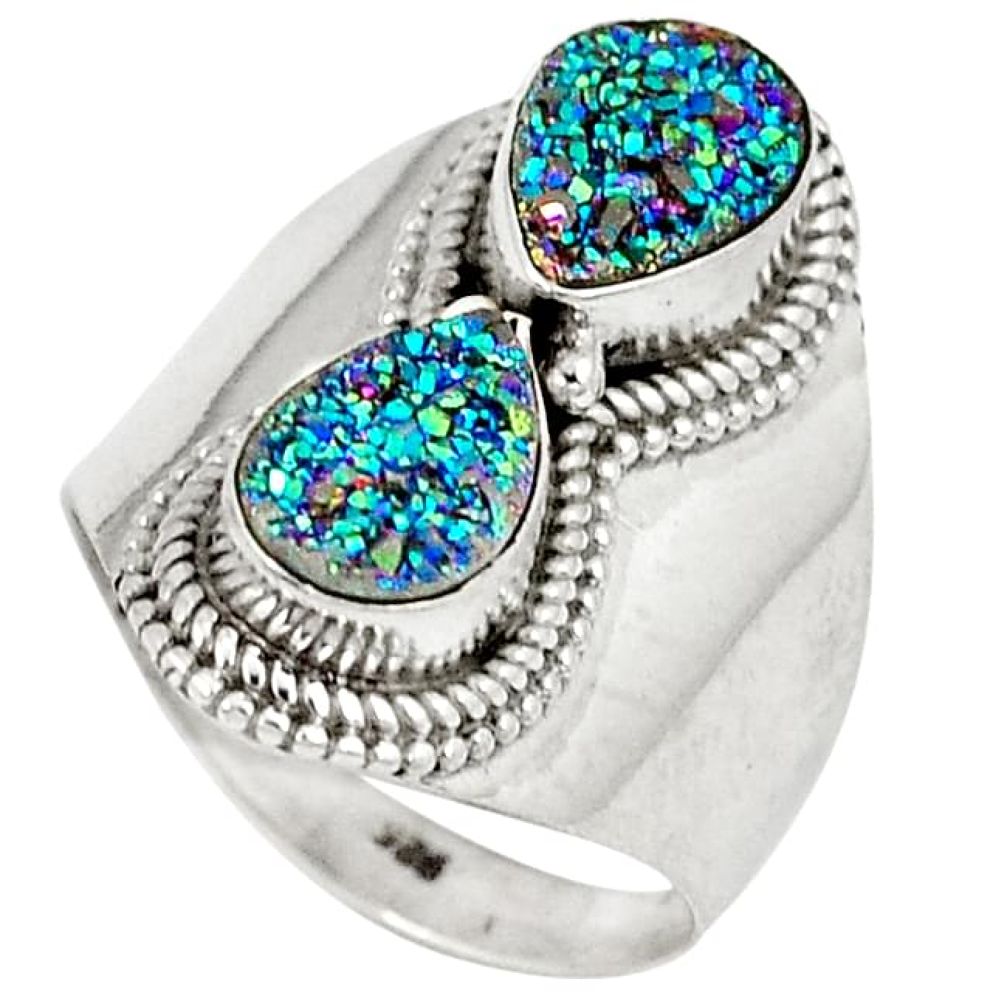 Multi color titanium druzy 925 sterling silver ring jewelry size 6.5 j30121