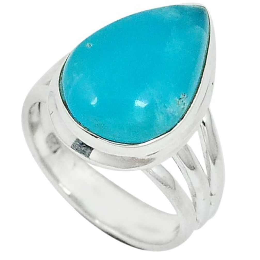 9.16cts blue smithsonite pear cab 925 sterling silver ring jewelry size 6 j34268