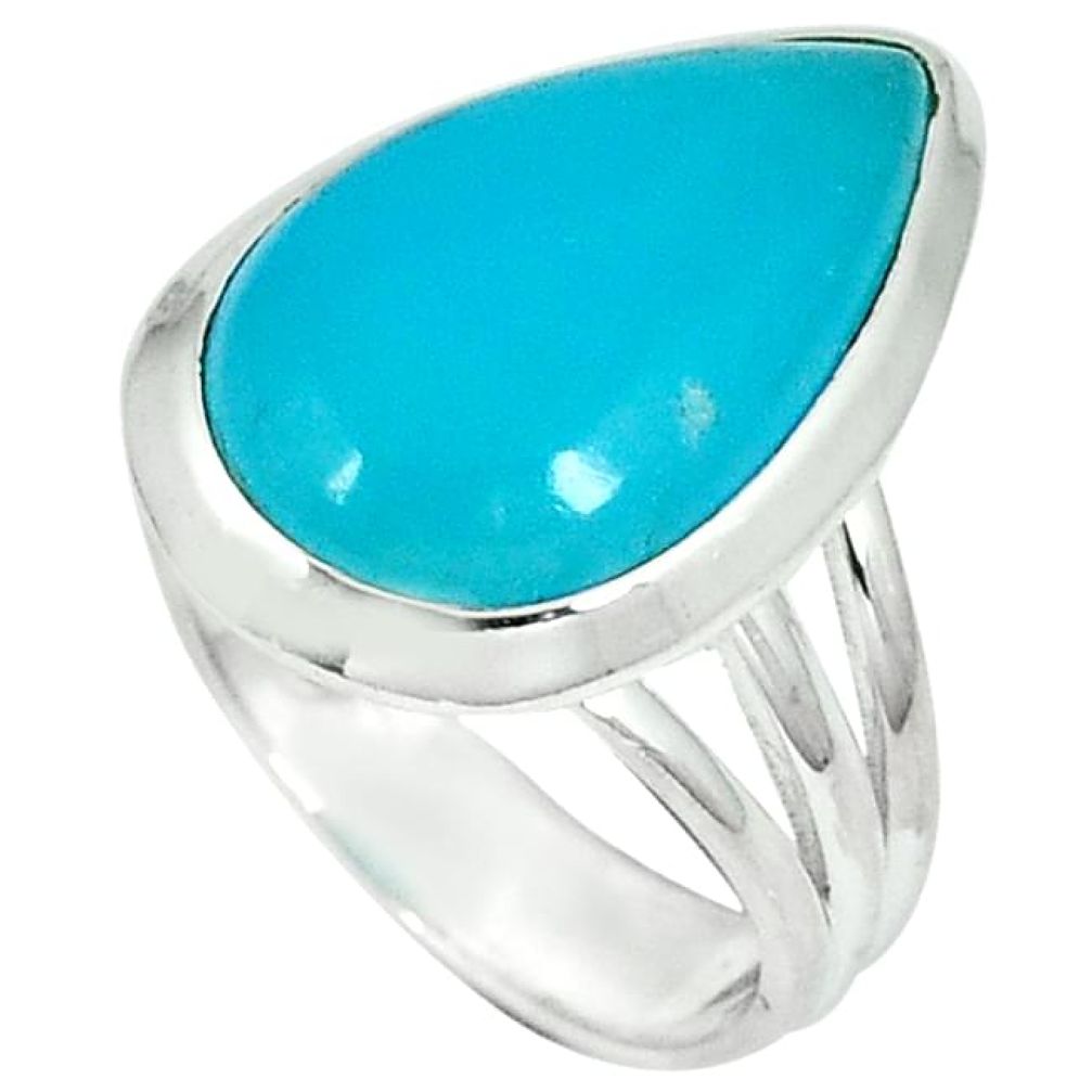 Blue smithsonite 925 sterling silver solitaire ring jewelry size 7 j34269