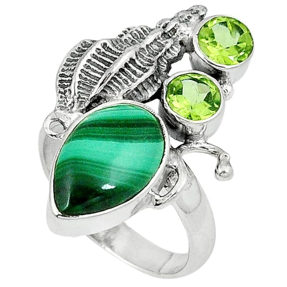 925 silver natural green malachite (pilot's stone) shell ring size 7 j36944