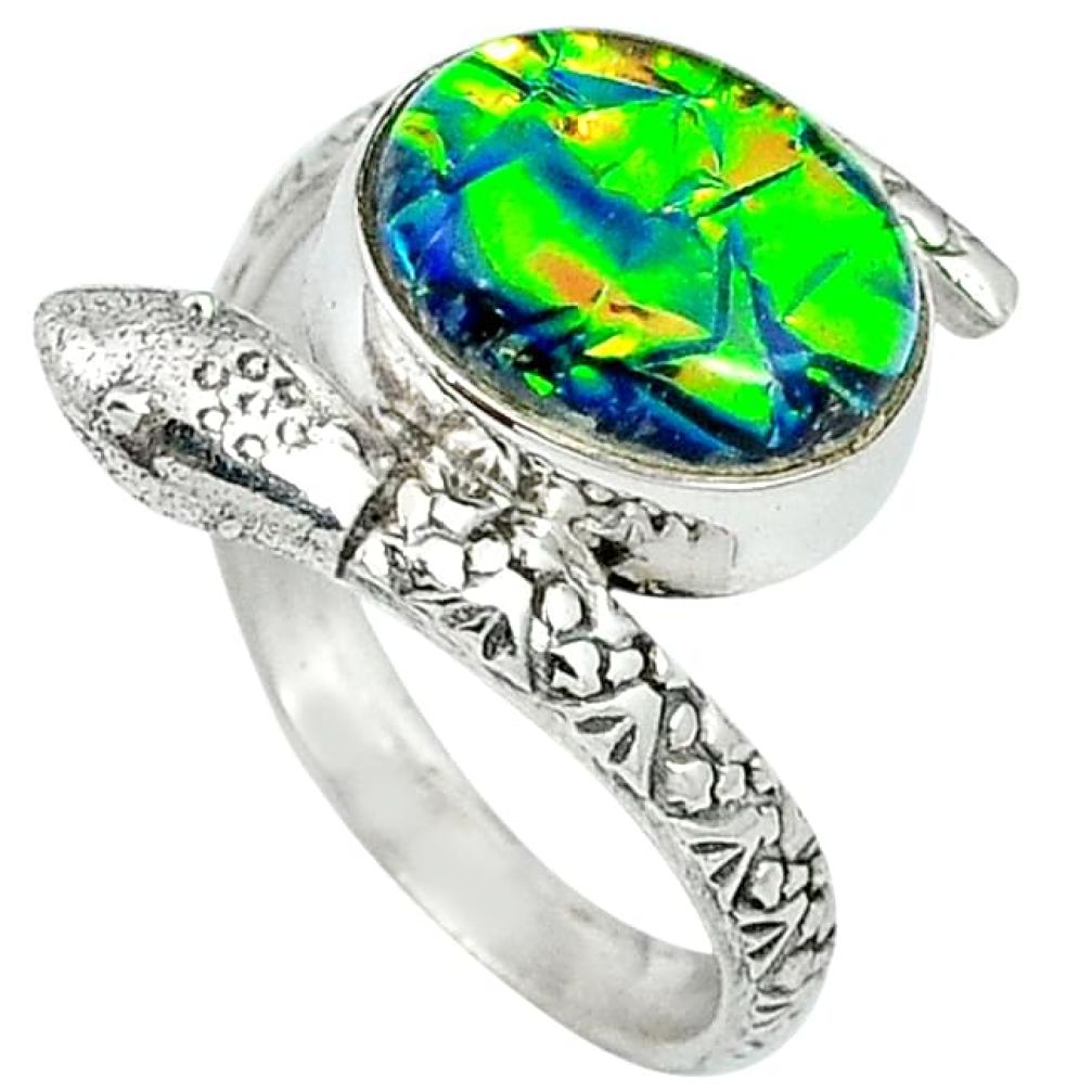 Multi color dichroic glass 925 sterling silver snake ring jewelry size 6 j37646