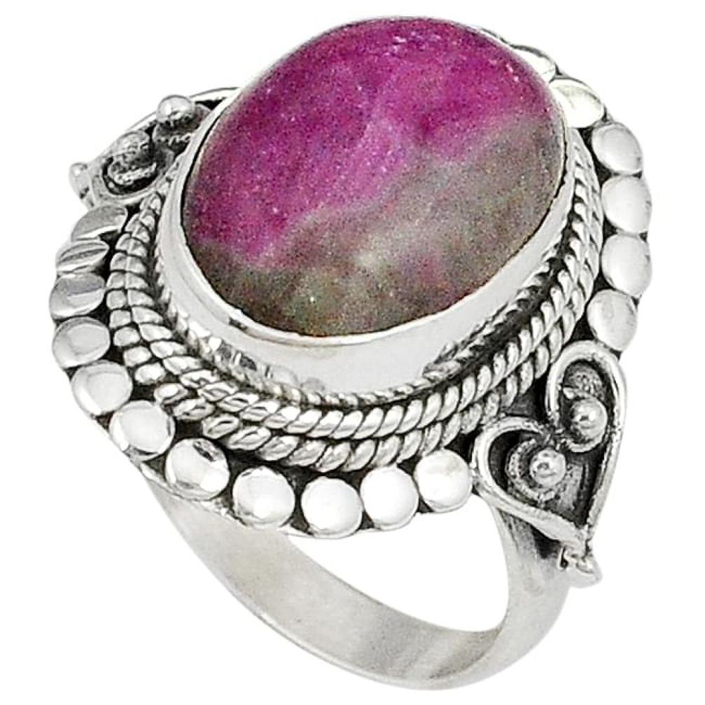 Natural pink ruby in fuchsite 925 sterling silver ring jewelry size 7.5 j40788
