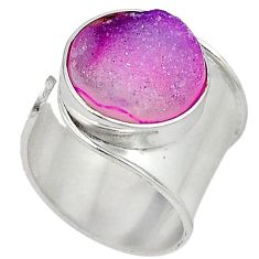 Pink druzy round 925 sterling silver adjustable ring jewelry size 7 j40801