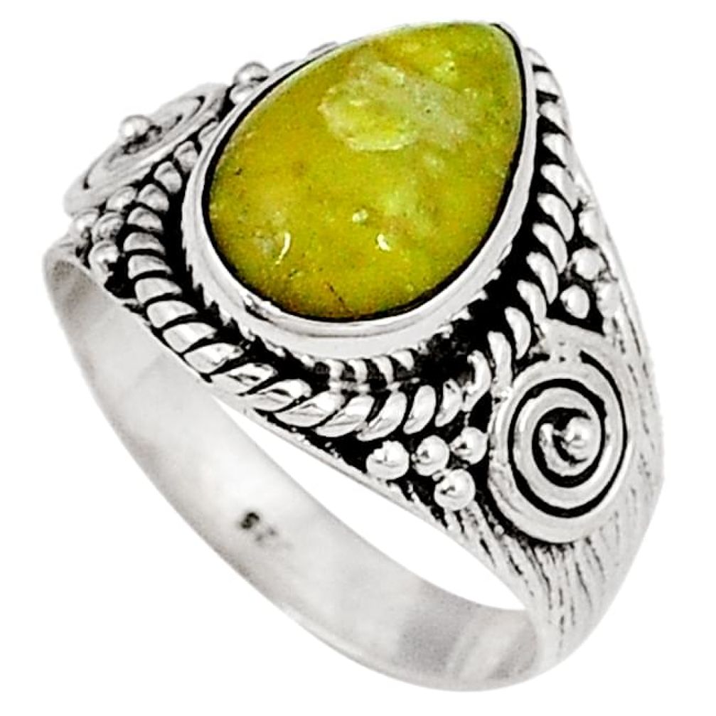 Natural yellow lizardite (meditation stone) 925 silver ring size 7 j40984