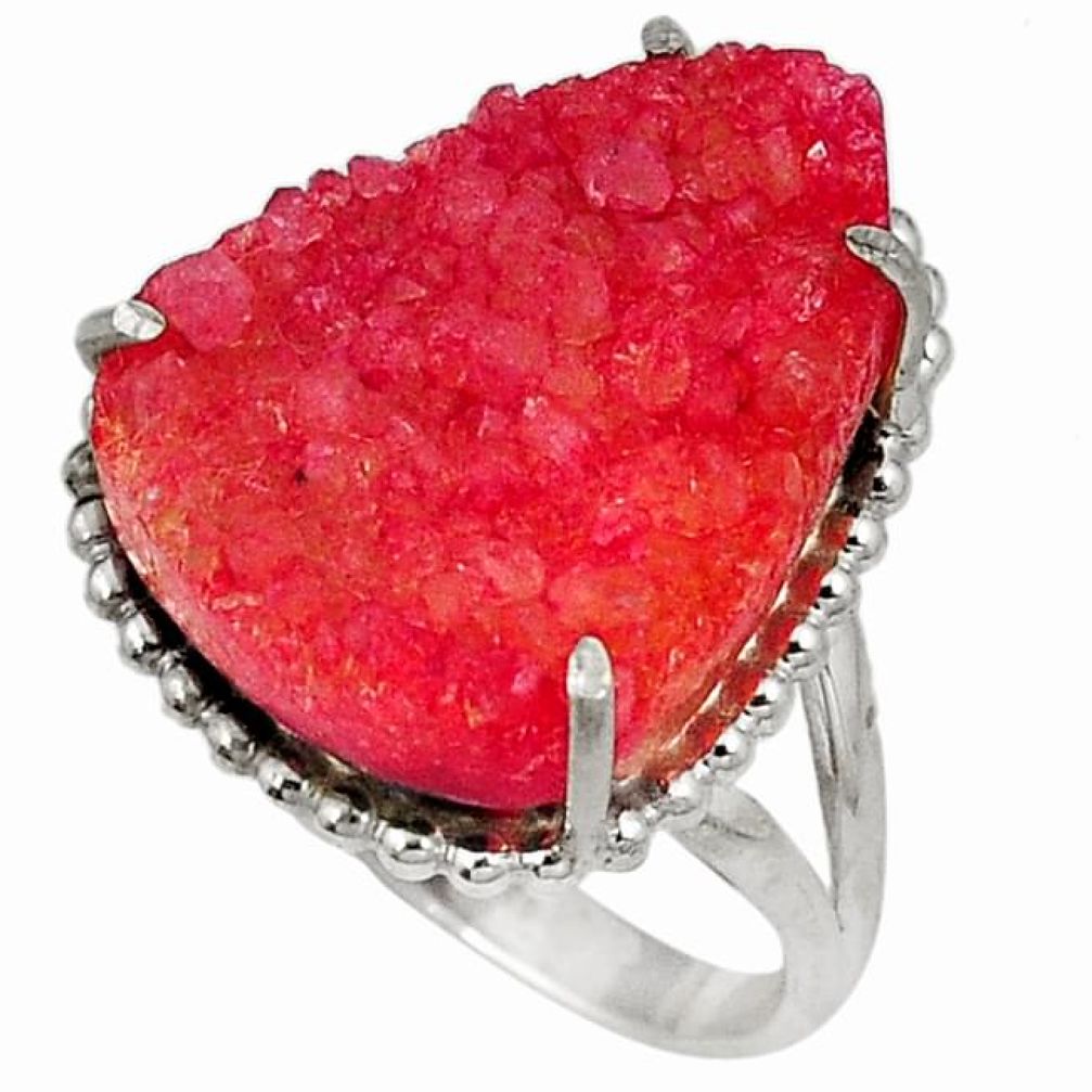 Orange druzy pear shape 925 sterling silver ring jewelry size 8 j41217