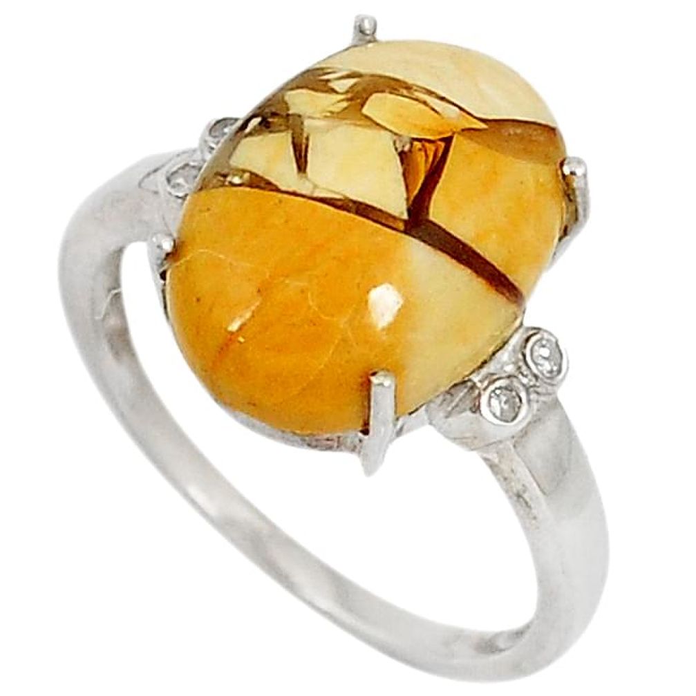 Diamond yellow brecciated mookaite (australian jasper) silver ring size 7 j43424