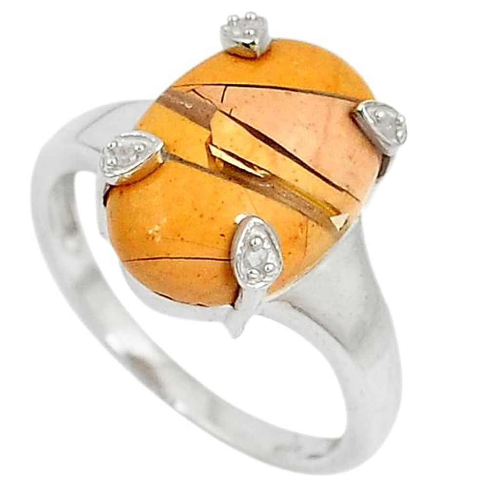 Diamond yellow brecciated mookaite (australian jasper) silver ring size 7 j43434