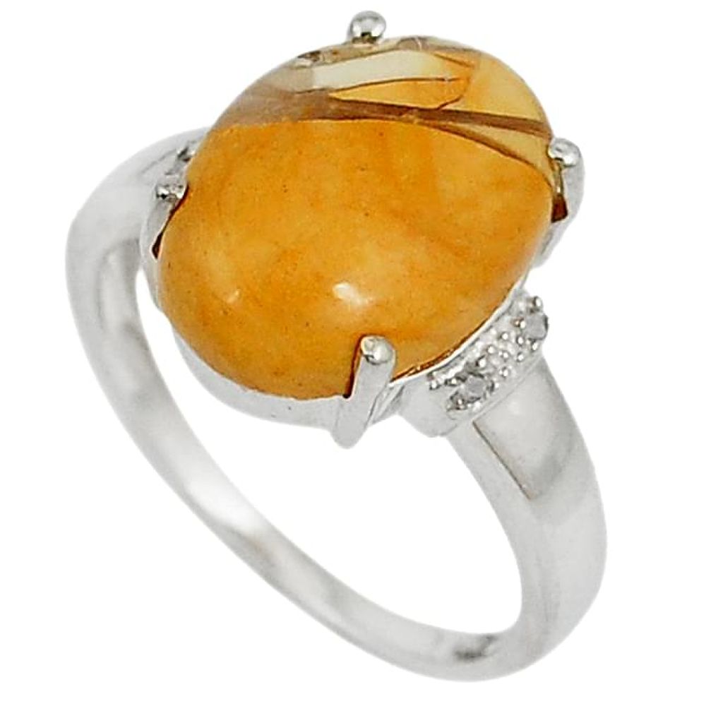 Diamond yellow brecciated mookaite (australian jasper) silver ring size 7 j43440